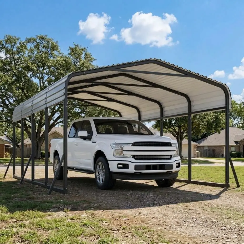 12x20 ft Heavy Duty Carport and Metal Garage Kit with Galvanized Steel Roof, Anti-Leak Metal Carports for Vehicles, Enhanced Base RV Carport Shelter for SUVs, Boats, and Tractor Canopy