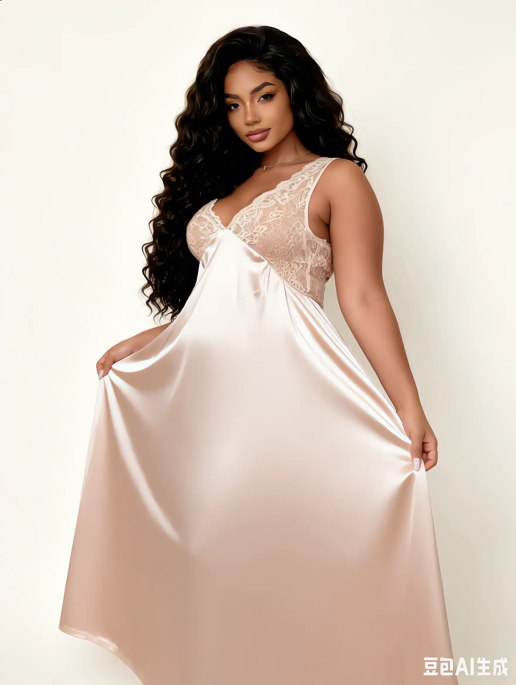 Women's Summer Lace Patchwork Solid Color Suspender V-Neck Long Nightgown - Feminine Elegance Style Comfortable Loungewear for Plus-Size Home Wear