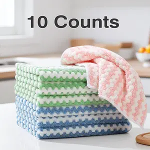 10 Counts Kitchen Dish Towels, Super Absorbent Washing Dishes Kitchen Towels, Soft Dish Rags for Drying Dishes Kitchen Cleaning Clothes, Random Color