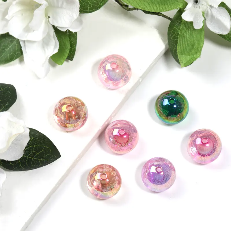 [B168]16mm/20mm  UV Plating Transparent Rainbow Iridescent Acrylic Beads