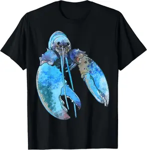Funny Jumpscare Lobster Meme Blue Crustacean T-Shirt Pure Cotton Graphic Tees Menswear Top: Gifts for Men & Women, Natural, Shortsleeve