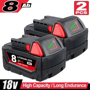 Replacement Battery for Milwaukee M18: 18V Lithium-ion 8.0Ah Batteries Compatible with 48-11-1850 48-11-1852 48-11-1820 48-11-1828 48-11-1830 Cordless Power Tools (2 Packs)