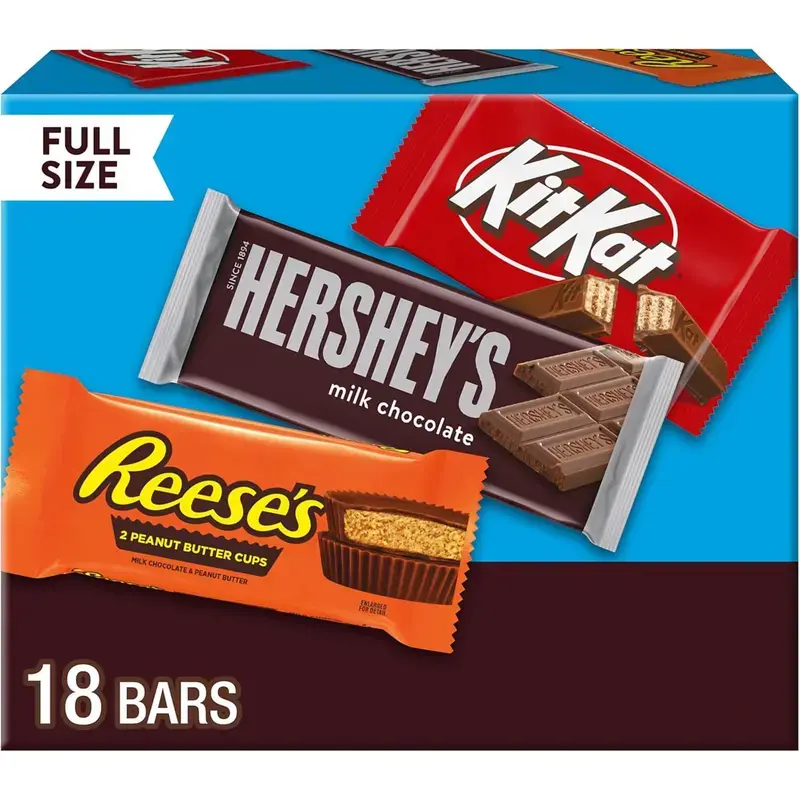 HERSHEY'S, KIT KAT and REESE'S Assorted Milk Chocolate Candy Variety Box, 27.3 oz (18 Count)