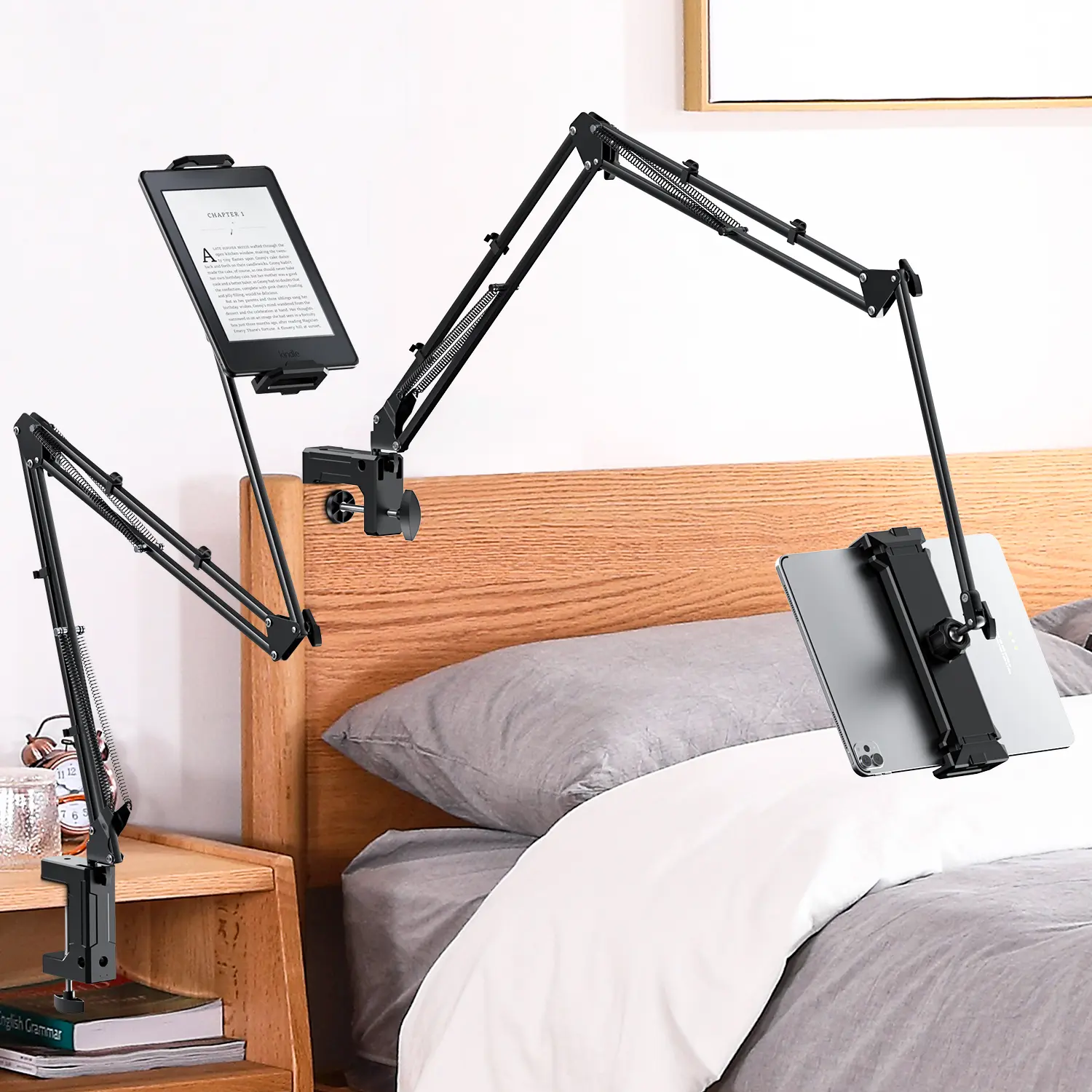 DATAFY Kindle Stand for Bed, Overhead Tablet Holder for Kindle Paperwhite Oasis Scribe, Adjustable Arm Mount for iPad Samsung Tab iPhone E-Readers, Hands-Free Reading in Bed tiktokshopbacktoschool