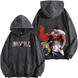 Omni-Man vs Mark Grayson Washed Hoodie, Invincible Battle Graphic Tee, Oversized Comic Streetwear Shirt, Vintage Superhero Fan Apparel