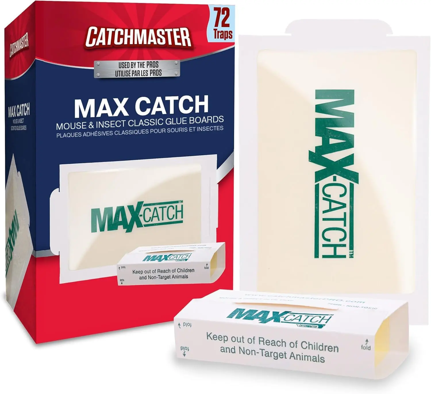 Catchmaster Max-Catch Glue Traps 72pk, Sticky Mouse Traps Indoor for Home |   Bulk glue boards for mice & insects, pesticide free sticky traps for spiders, crickets & roaches, home & garage pest control