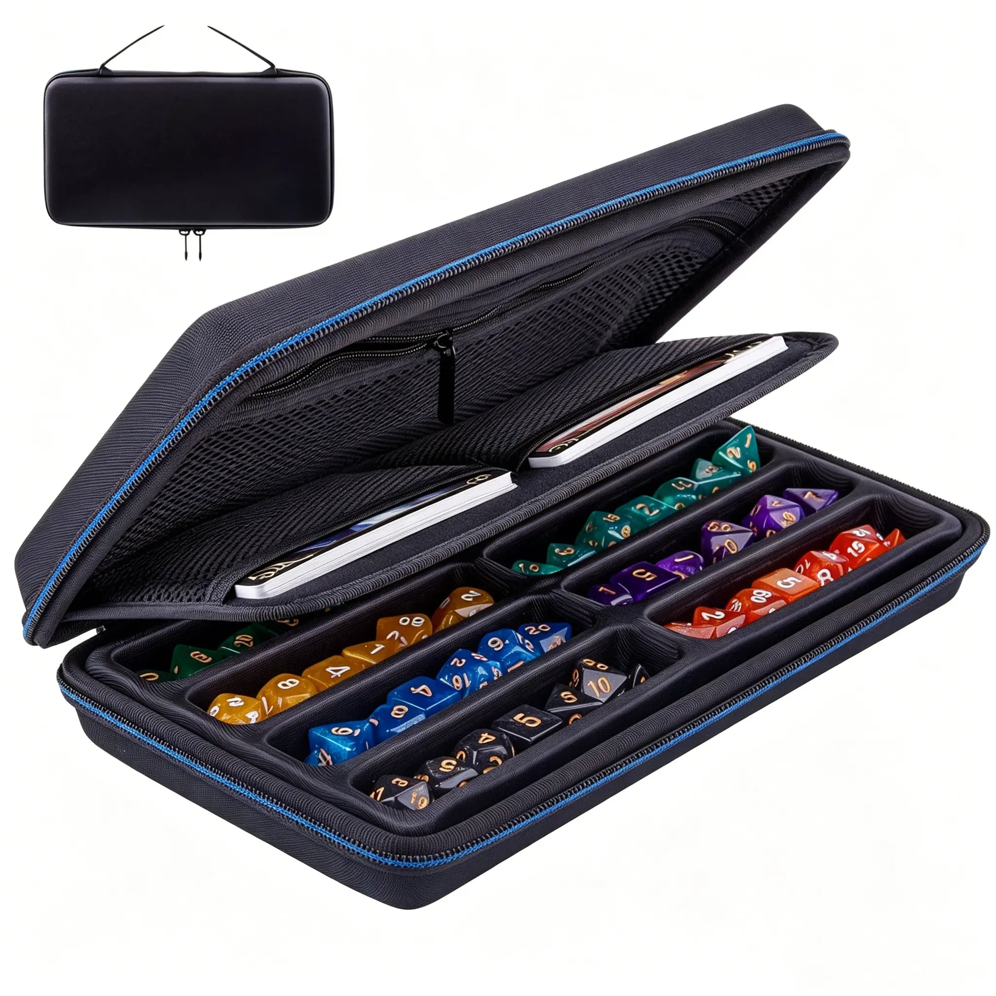 Dice Case DND Dice Box Dice Storage Case Dice Organizer Holder with Handle Removable Slotted Tray Holds 8 Sets DND Dice for Dungeons & Dragons and Other RPG Table Games