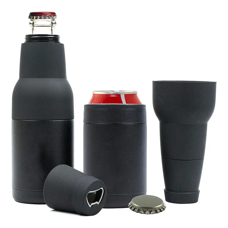 Beer Bottle and Can Cooler – 12oz Insulated Stainless Steel Drink Cooler with Built-in Opener – Dual-Purpose Thermocooler for Bottles & Cans – Keeps Beer Ice Cold – Best Gift for Beer Lovers, BBQs, Tailgating & Outdoors