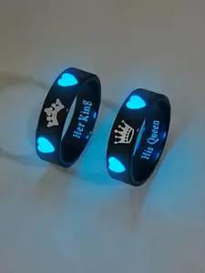 Couple Crown & Heart Design Luminous Ring, Wedding Promise Rings, Fashion Jewelry for Party, Daily Clothing Decor, Trendy All-Match & Exquisite Jewelry for Birthday Gift