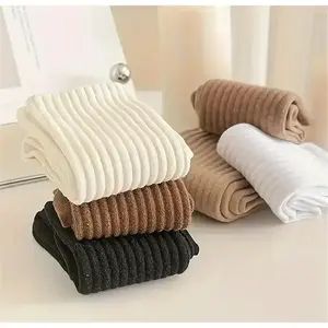Five pairs of mid length socks, vertical stripes, solid color, sweat absorbing socks, student office worker, sports long socks, soft winter women's clothing