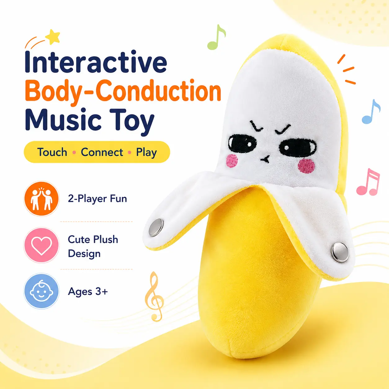 Interactive Musical Banana Plush Ornament, Body Induction Sound Sensory Decor, Indoor Leisure Interactive Stress Relief Decor for Daily Entertainment & Party