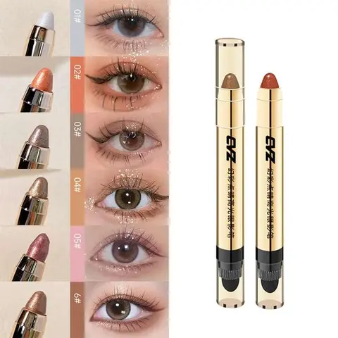 6PCS Double-Ended Pearly Glitter Eyeshadow Stick: Smudge-Proof Eye Makeup and Contouring Highlighter Gloss Cosmetic