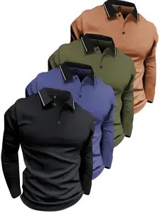 4 Pack Lightweight Long Sleeve Men's Spring & Fall Polo Shirt Fashionable Vacation Casual Sports Outdoor Collared Top Work Golf Fishing Camping Gift for Boyfriend or Husband Holiday Apparel Athleisure Breathable Clothes