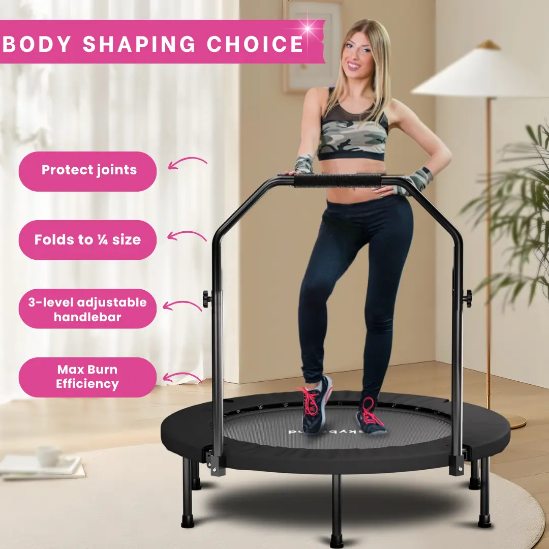 Foldable Trampoline with Adjustable U-Bar Handle – 40inch, Quiet Bouncing for Motor Skill Training, 32 High-Quality Springs, Easy to Store