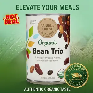 Organic Three Bean Mix – Kidney, Pinto & Black Beans | Clean & Ready to Use | 15 oz