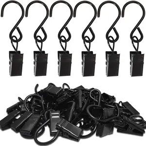 Stainless Steel S Hooks Curtain Clips, 50 Pack  Party Lights Clips Hangers Gutter Photo, Art Craft Display, 2.4 Inch Long, Black