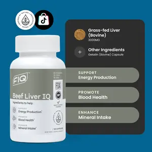 Beef Liver IQ Supplement - 120 Capsules, FDA Approved, Natural Energy Production & Blood Health Support, Mineral Intake Enhancer, Edible & Pure Dietary Supplement, Grass-fed Beef Liver