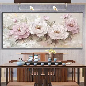 2D Flat, 1pc 27.56x55.12 Inch Frameless Modern Abstract Peony Canvas Wall Art - Soft Pink & White Flowers, Large Size for Living Room, Bedroom, Hallway Decor, 2D Flat Print, Peony Decor