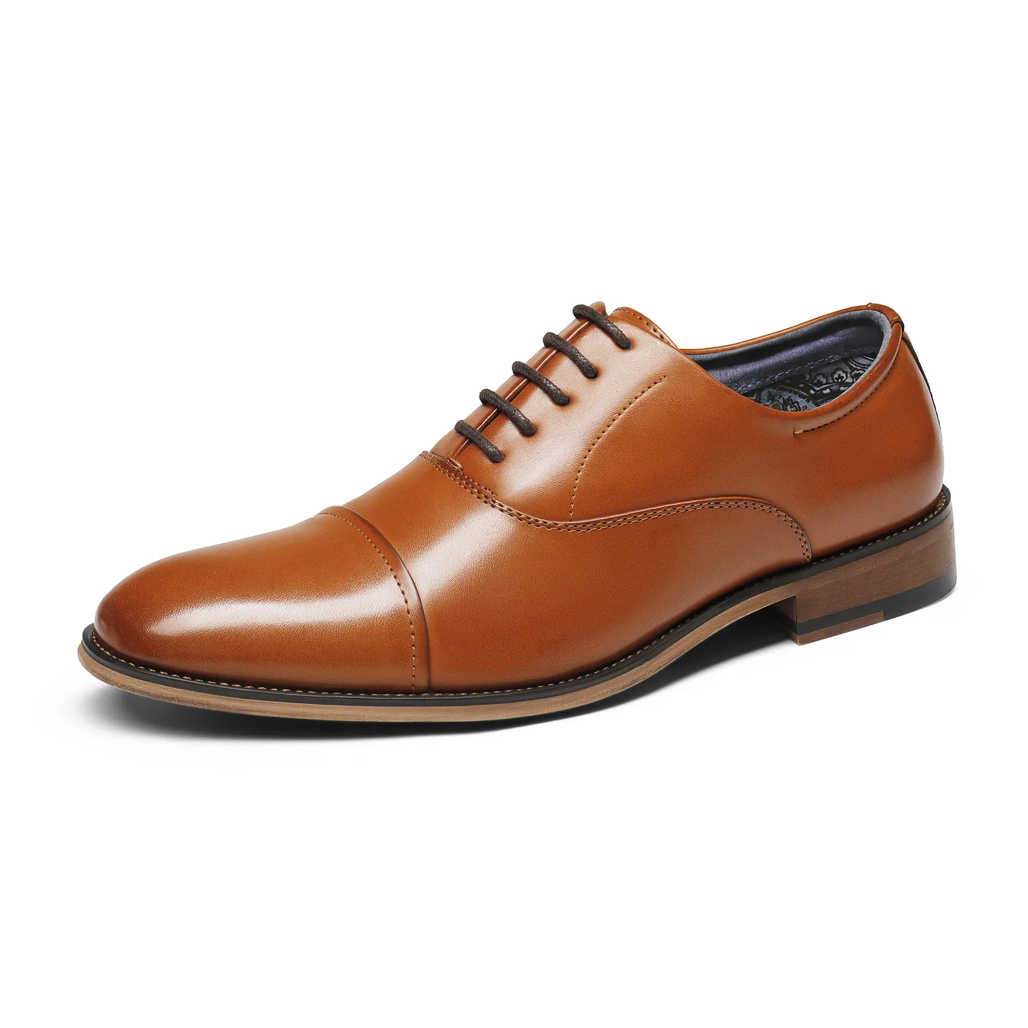 BRUNO MARC Men's Synthetic Leather Closed Oxfords - Formal Cap Toe Lace-Up Dress Shoes with Pointed Toe, Flexible Durable Outsole, 1-in Heel, Latex Padded Footbed, Comfy Business Casual Footwear,shoes for back to school,back to school shoes