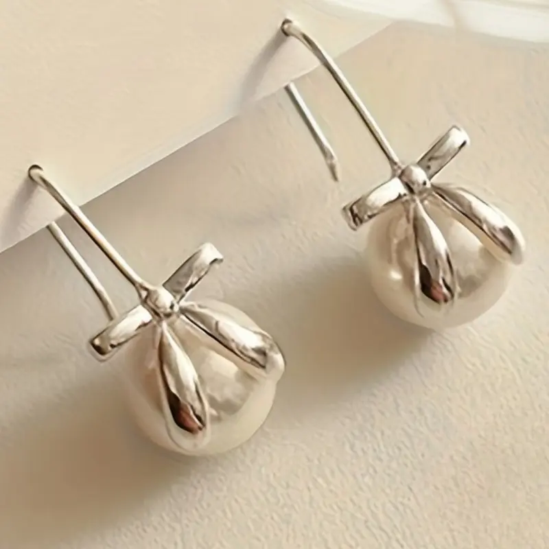 Bow Pearl Earrings  Ultimate Elegant & Luxe Vibe! Chef’s Kiss for Work Dates Vacations & Weddings. Perfect Gift for Girlfriends & Moms. Pearl Bowknot Decorated Pearl Jewelry Pearls Earrings