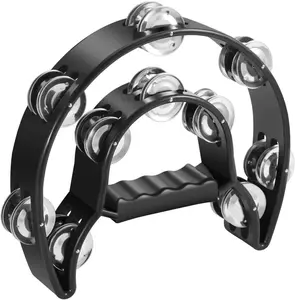 Handheld Tambourine Drum – Pink Half Moon, Double Row Jingles for KTV, Classroom, Band, Party & Music Performance,Easy Grip Percussion Gift for Kids & Adults