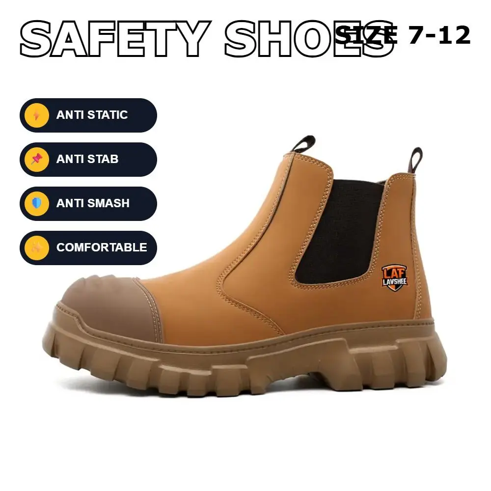 Lightweight Brown Safety Shoes for Men and Women, Steel Toe Work Sneakers, Anti Slip, Splash Proof, Puncture Resistant and Breathable for Kitchen, Restaurant and Food Service Work