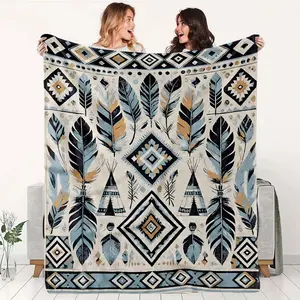Bohemian Style Indian Element Feather Pattern Blanket Comfortable Home Decoration Throw Blanket This blanket features a unique Bohemian style with Indi
