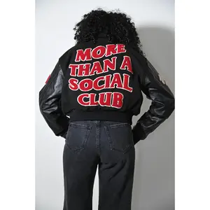 Black Cropped More Than A Social Club Leather Varsity Jacket