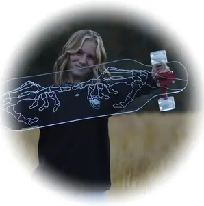 GHOST BOARDS Platypus Clear Longboard with Skeleton Fingers Design - 40 inch