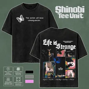 Life is Strange game Retro Washed Unisex T-shirt Game Streetwear tee Oversize heavyweight cotton t-shirt Casual soft crew neck Tshirt