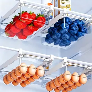Refrigerator Hanging Drawer Storage Box, Transparent Fruit Vegetable Organizer, Space-Saving Food Container, Durable Thick Material, Reusable Adjustable