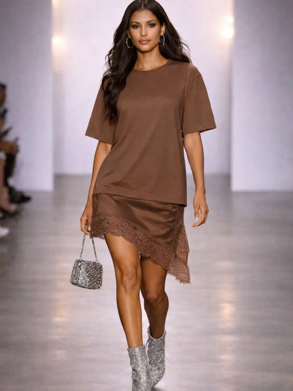 Women's Oversized T-shirt Dress With Sheer Lace
