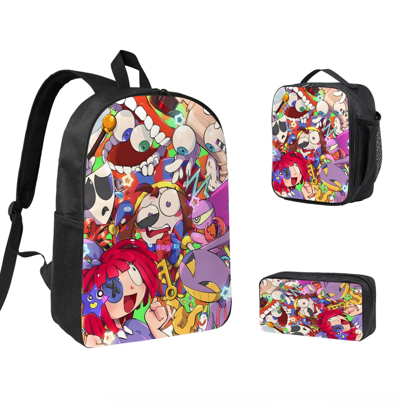 The Amazing Digital Circus poster 3 PCS Backpack Set, Durable School Bookbag with Insulated Lunch Bag & Pencil Case for Teens Boys Girls, Comfortable Travel Daypack Gift for Fans d-251