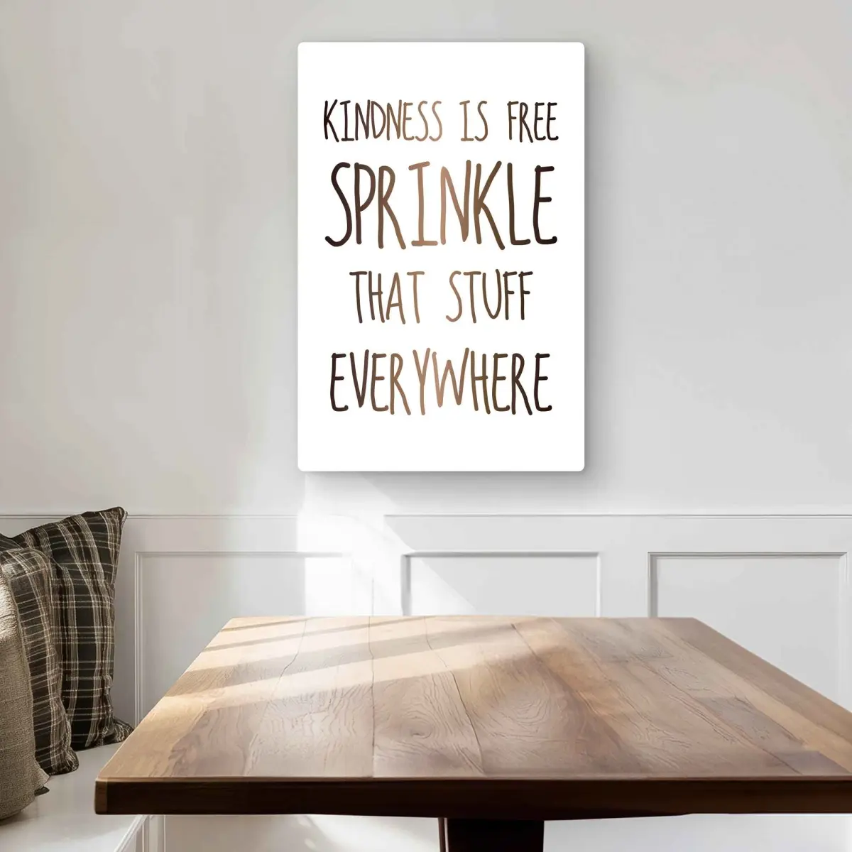 212 MAIN Motivational Aluminium Wall Art - "Kindness Is Free Sprinkle That Stuff Everywhere" 20x30in Brown Metal Print, Giftable Living Room Home Decor, Post Ideas