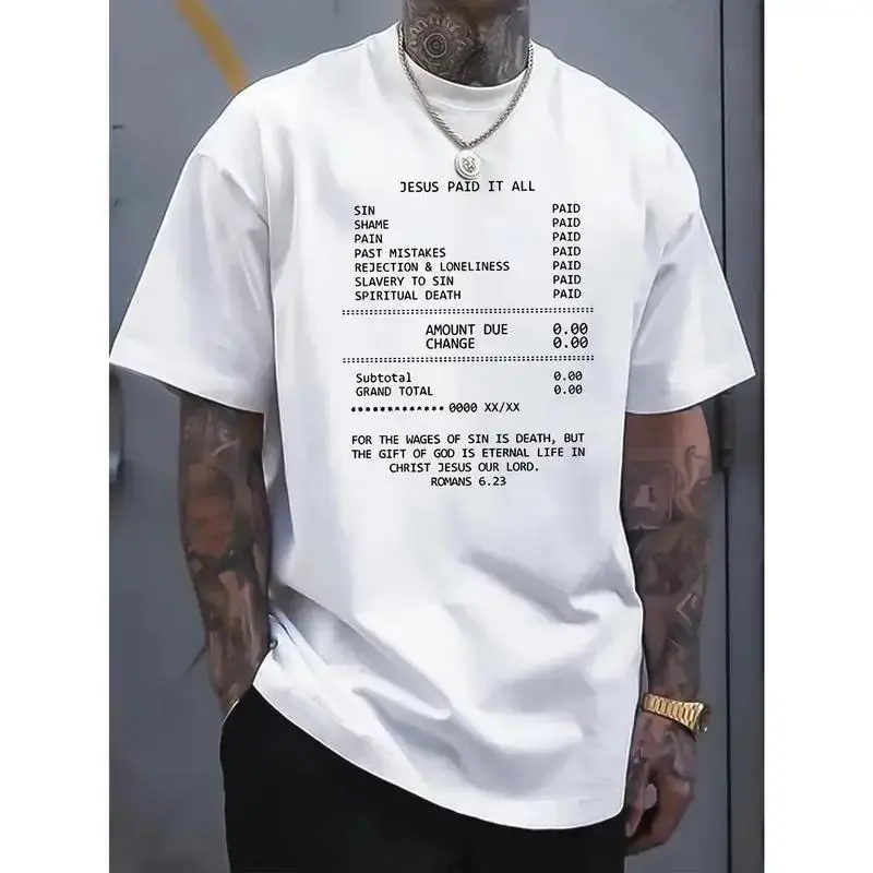 JESUS PAID IT ALL Graphic Print Tee - Soft, Breathable, Casual Short Sleeve T-Shirt for Men - Perfect for Summer, Outdoor Activities, and Faith-Based Events