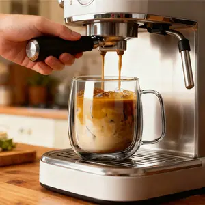 High Borosilicate Dual-Layer Glass Cup, Glass Drinking Cup, Home Use, Transparent Insulated Water Mug with Handle, Large Capacity, Ideal for Coffee Tea Ice Smoothie