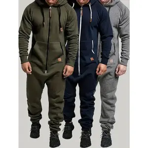 Set of 1 - Men's Hooded Fleece Lined Jumpsuit, Long Sleeve Full Zip Jumpsuit with Kangaroo BagGiftRAIMENTRY