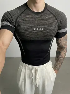 Men’s Quick-Dry Compression T-Shirt, Short Sleeve Design, Cool STRONG Fangs Print, High Stretch, Breathable, Moisture-Wicking, Perfect for Gym, Running, Outdoor Training & Casual Wear