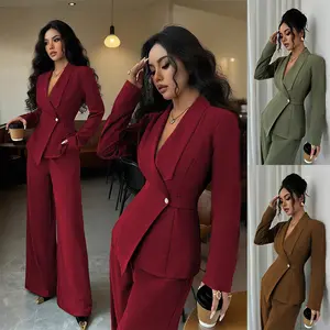 2026 Winter Women's Elegant Two-Piece Suit - Long Sleeve Blazer with High-Waist Straight Leg Pants, Tailored Fit for Office & Formal Events