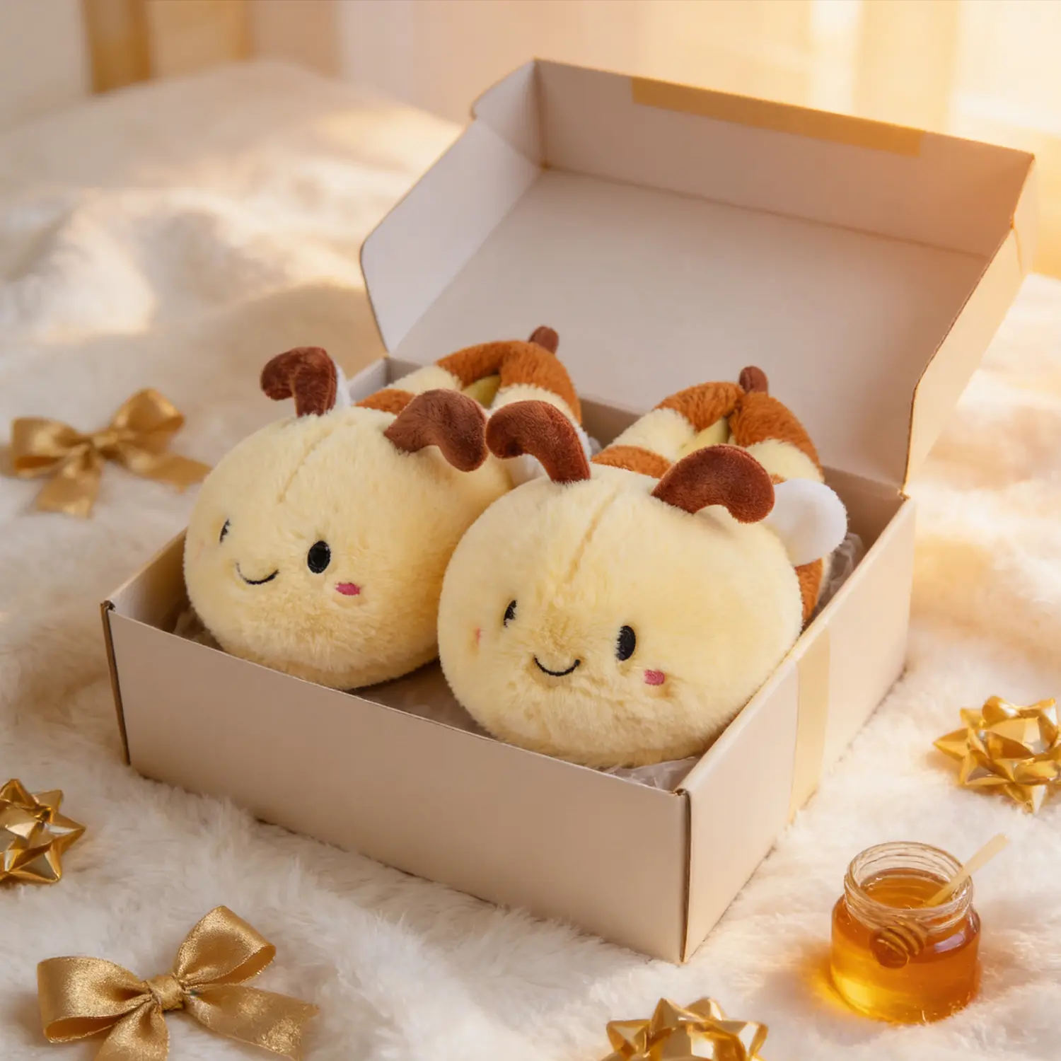 Women's Cute Soft Bumblebee Slippers, Super Soft Plush Indoor Home Shoes with Detailed Smiling Faces, Cozy Gift Option, Cute Soft Slippers