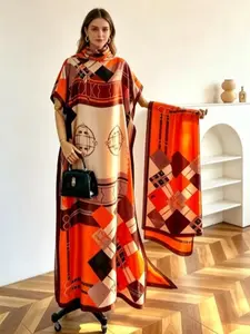 Women's Peacock Print Cape Shawl & Scarf Set, Fashion Accessory for Brunch Dates, Eid Celebrations