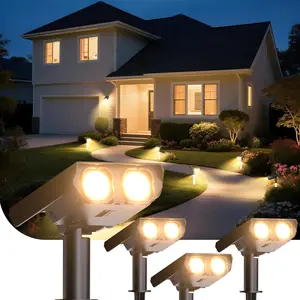 Solar Spot Lights Outdoor Adjustable Beam & PC Light Guide Column, 4 Pack Solar Lights Outdoor  IP65, 2 Modes & Auto /Off Landscape Spotlights for Garden, Yard, Pathway, Tree (Warm Yellow)