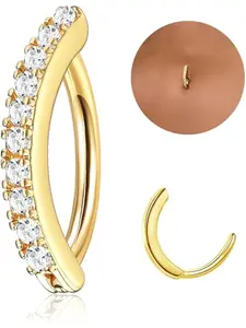 14G Clicker Belly Button Rings for Women Hypoallergenic Cubic Zirconia Stainless Steel Cubic Zircon Opal Heart Reverse Curved Navel Rings Piercing Jewellery