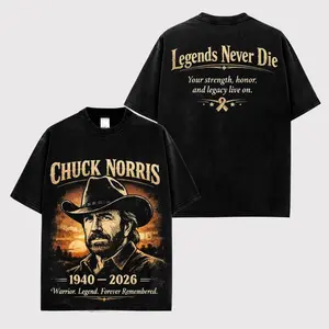 Chuck Norris Rest in Peace RIP (1940-2026) 2 Side V2 For Chuck Norris Fans Premium Cotton T-Shirt (Made In US), Walker The Roundhouse Kick King Lengend Never Die Graphic Shirt