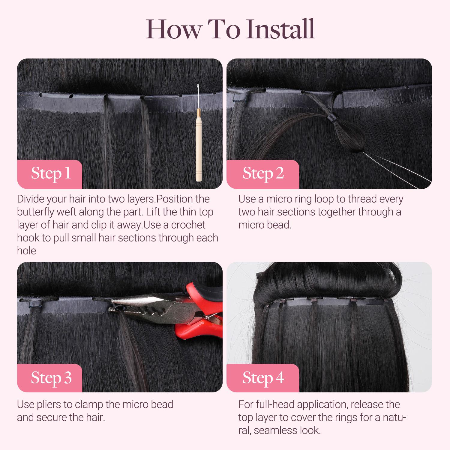 GOOGOO Butterfly Weft Extensions Human Hair Genius Weft PU Hole OVO Weft-thin,Double-layered One Piece Remy Human Hair