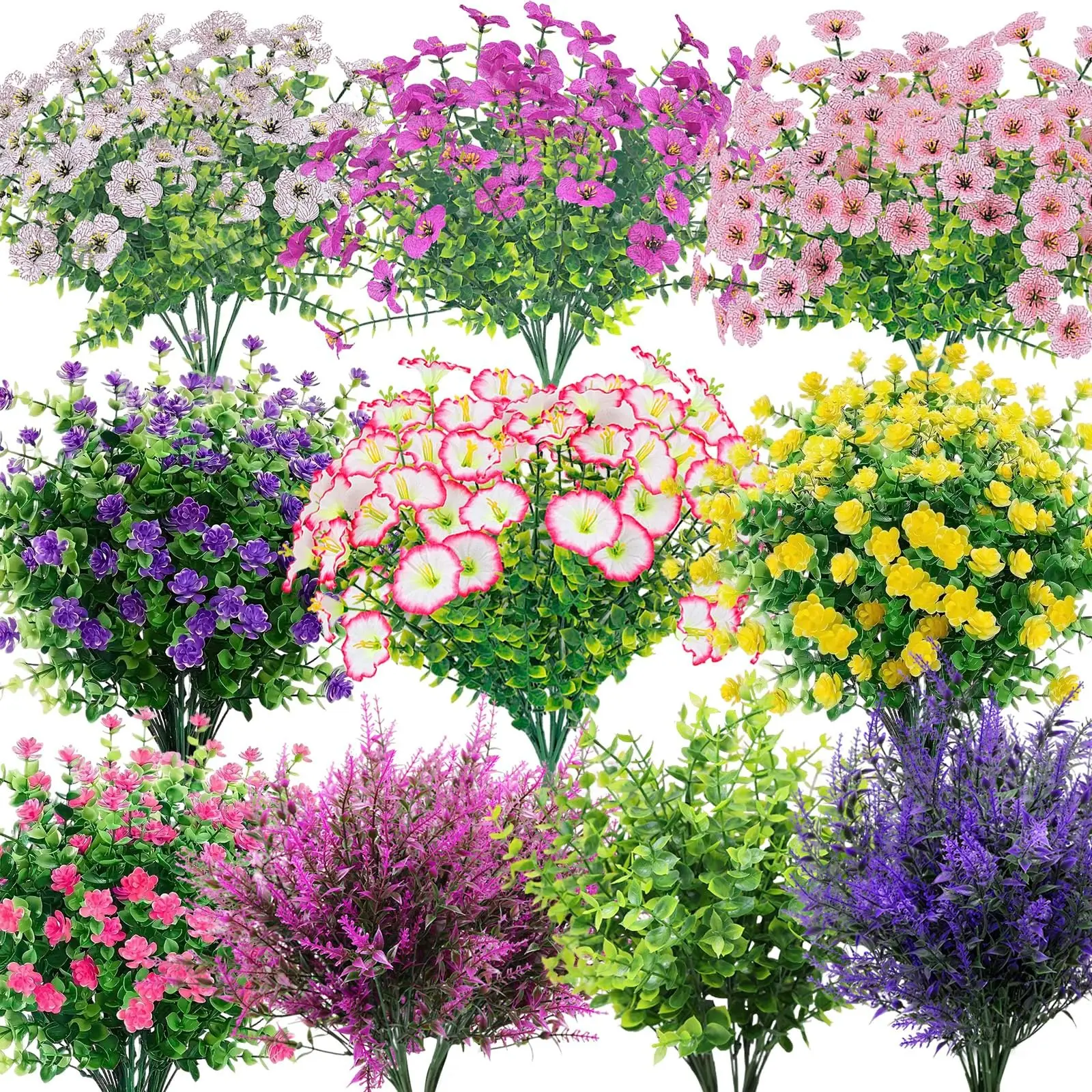 20 Bundles UV-Resistant Artificial Lavender Outdoor Flowers, Multicolor Faux Plastic Hanging Decorative Plants for Garden, Patio, Wedding and Party Decor