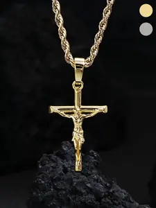 2025 New men's Cross necklace, the cross of Jesus Christ, gold twist necklace, fashionable and versatile, suitable as a gift for fathers and men, exquisite 14K gold-plated pendant, 22-24-inch necklace, cross design pendant, Halloween limited edition