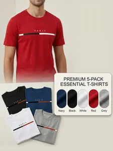 5-piece men's daily casual short-sleeved crew neck T-shirt, breathable and lightweight, Outdoorfun,suitable for summer sports and leisure wear, outdoor clothing, comfortable and breathable stretch fabric men's tops