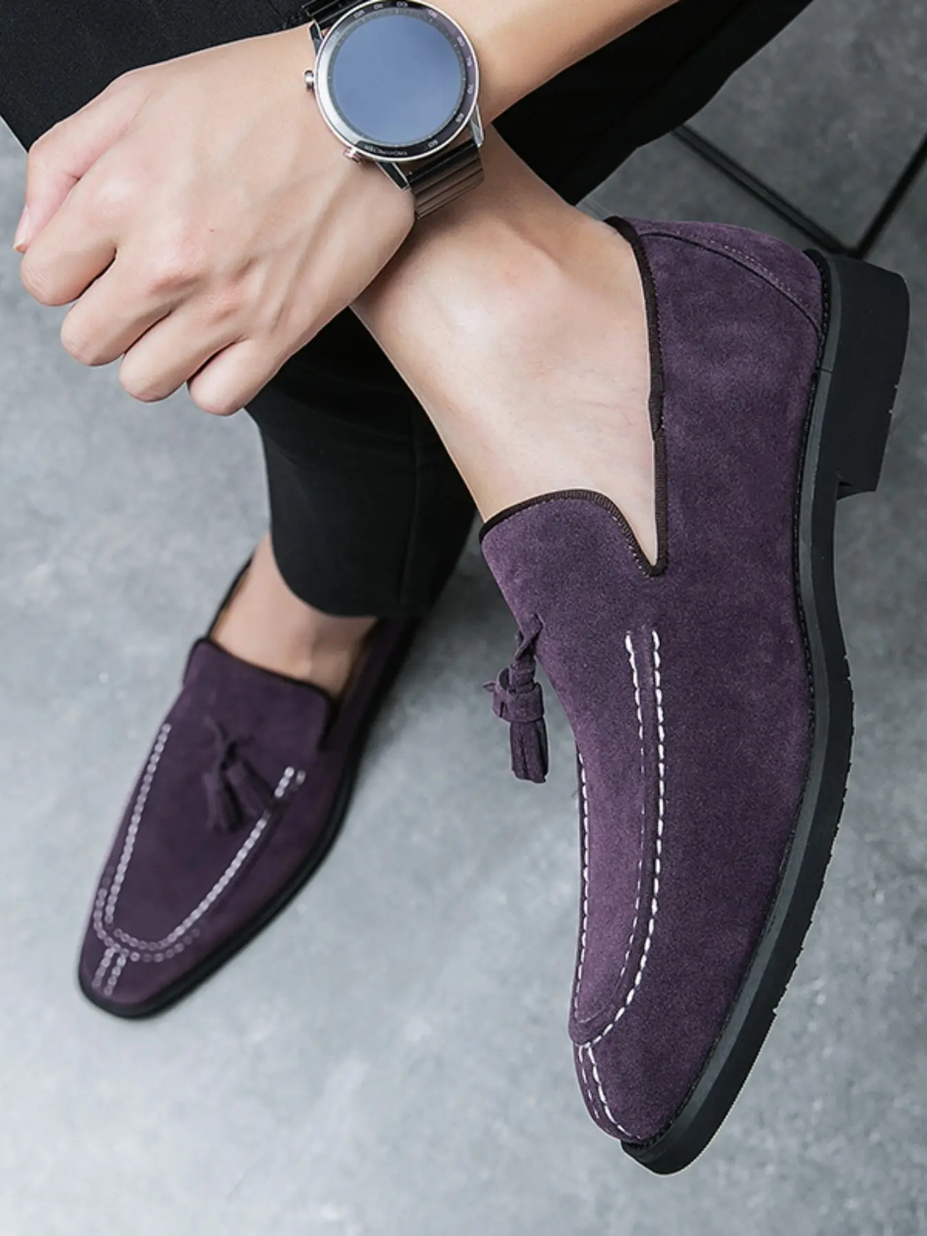 Comfortable Soft Minimalist Trendy Velvet Fringe Loafers, Men's Business Formal Leather Shoes, Stylish and Elegant Footwear