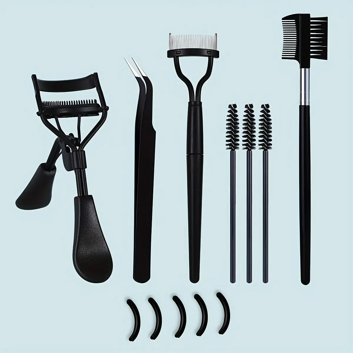 Eyelash Curler Set, Eyelash Curler & Silicone Pad & Eyebrow Brush & Tweezers, Professional Beauty Makeup Tools for Women Eyelash Curlers Spoon, Curling Lashes, Includes Lash Tools